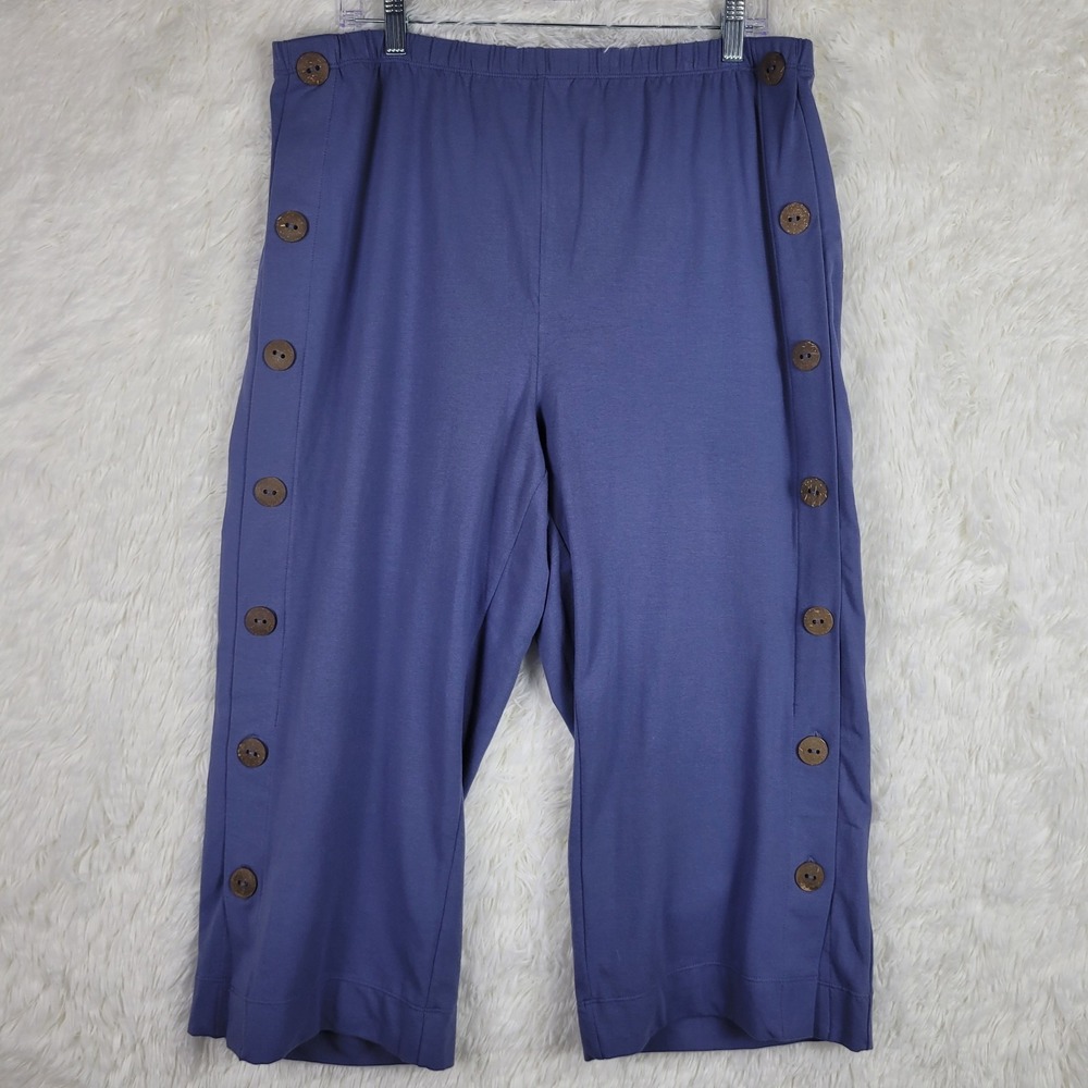 Soft Surroundings PXL Purple Wide Leg Side Button Crop Pants Lagenlook Casual